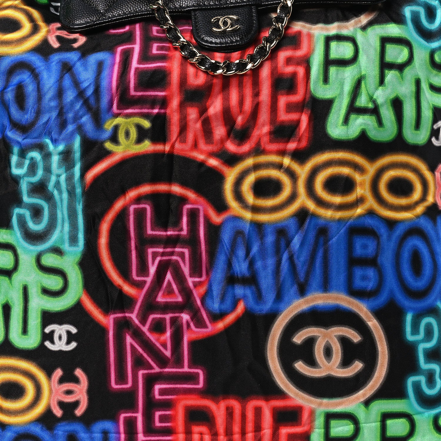 Chanel Caviar Fabric Graffiti Foldable Tote Bag With Chain Black Multicolor 14 of 19