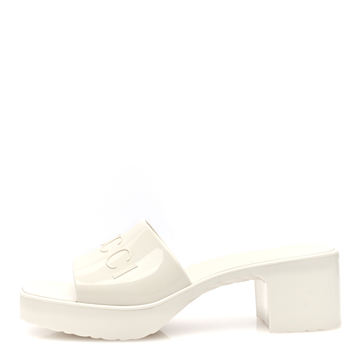 Gucci Rubber Gucci Logo Womens Platform 20/60mm Slide Sandals 38 Mystic White 1 of 8