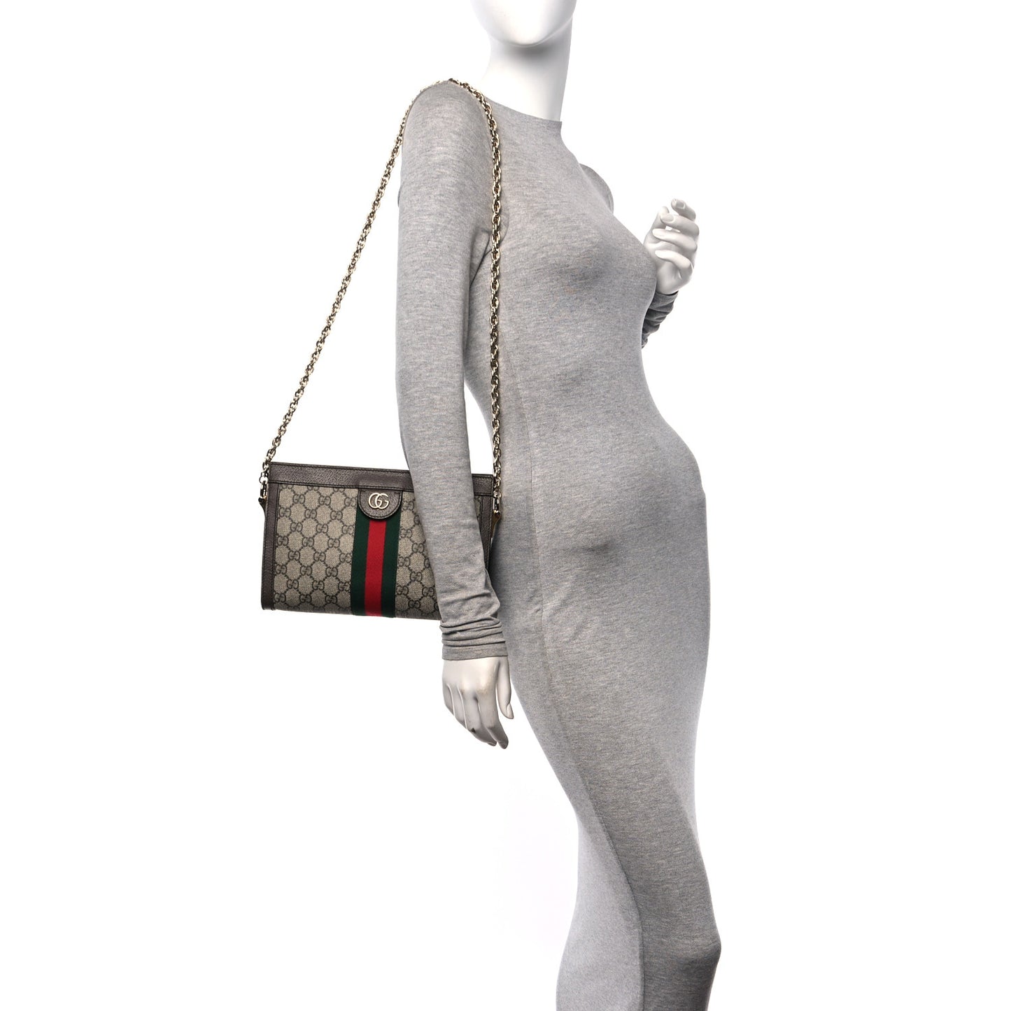 GG Supreme Monogram Web Small Ophidia Chain Shoulder Bag Brown