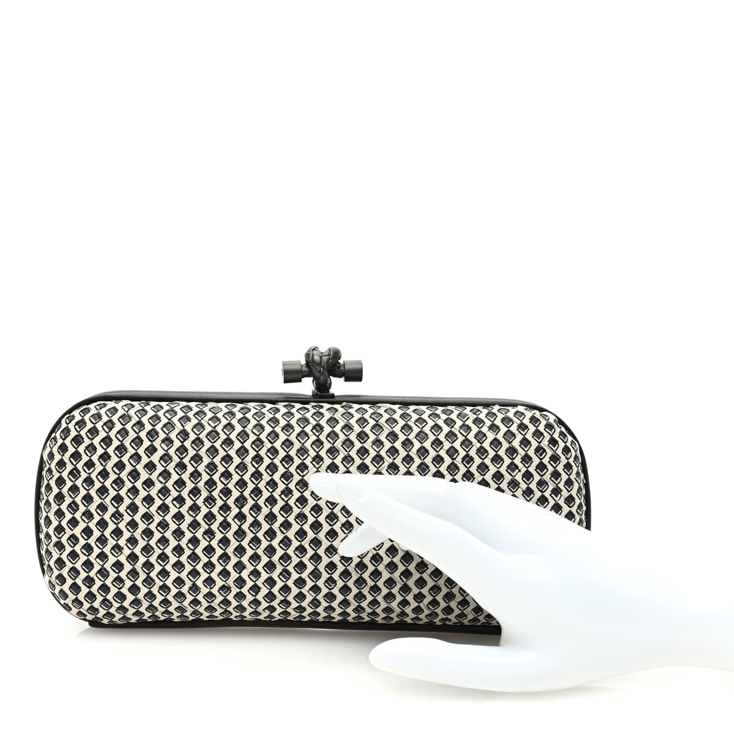 Nappa Printed Intrecciato Stretch Knot Clutch Black
