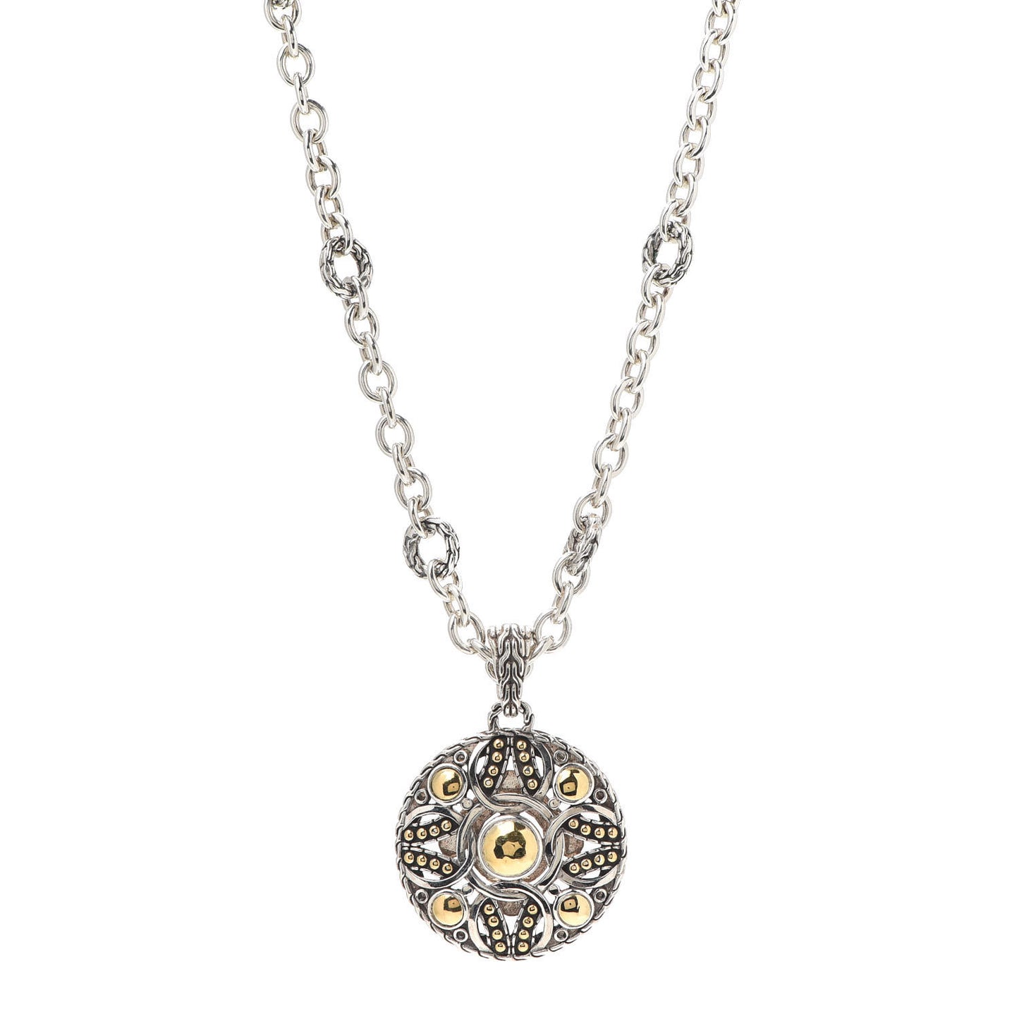 Sterling Silver 22K Yellow Gold Dot Drop Pendant Necklace