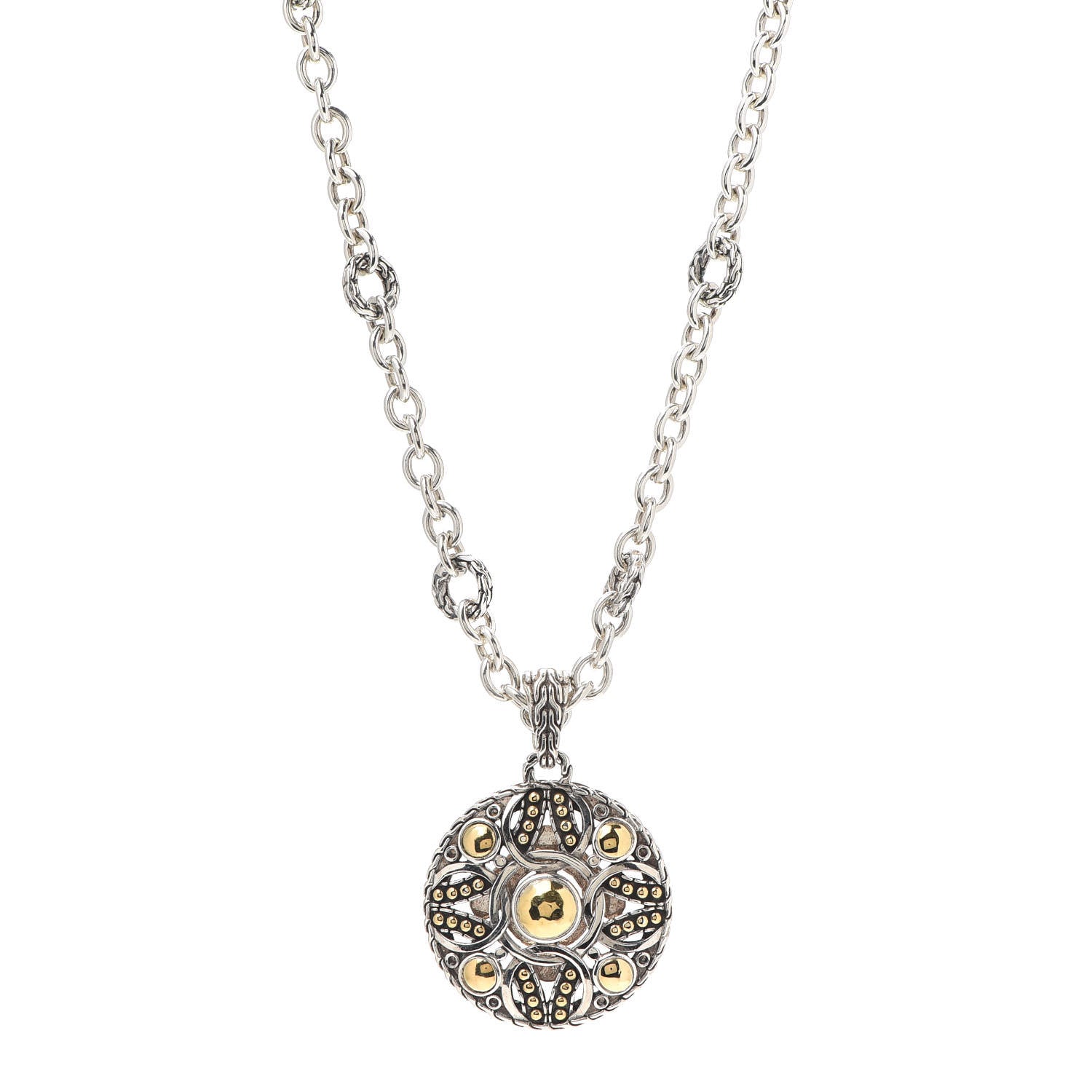 John Hardy Sterling Silver 22K Yellow Gold Dot Drop Pendant Necklace 1 of 5