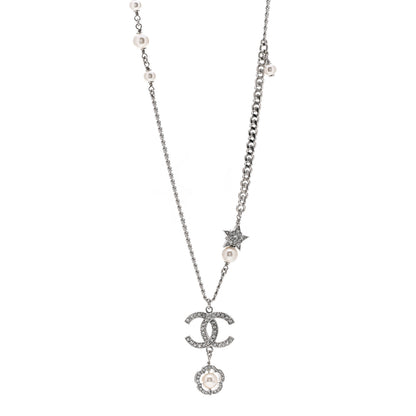 Chanel Crystal Pearl CC Star Necklace Silver 1 of 3