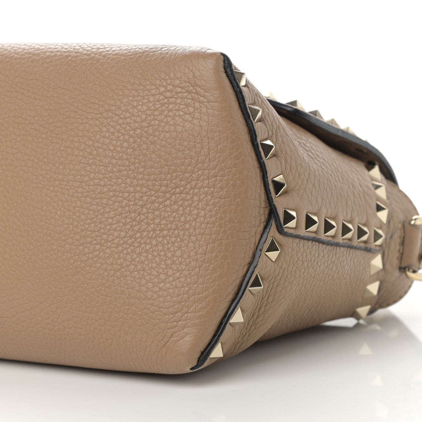 Pebbled Calfskin Rockstud Single Handle Flap Bag Beige