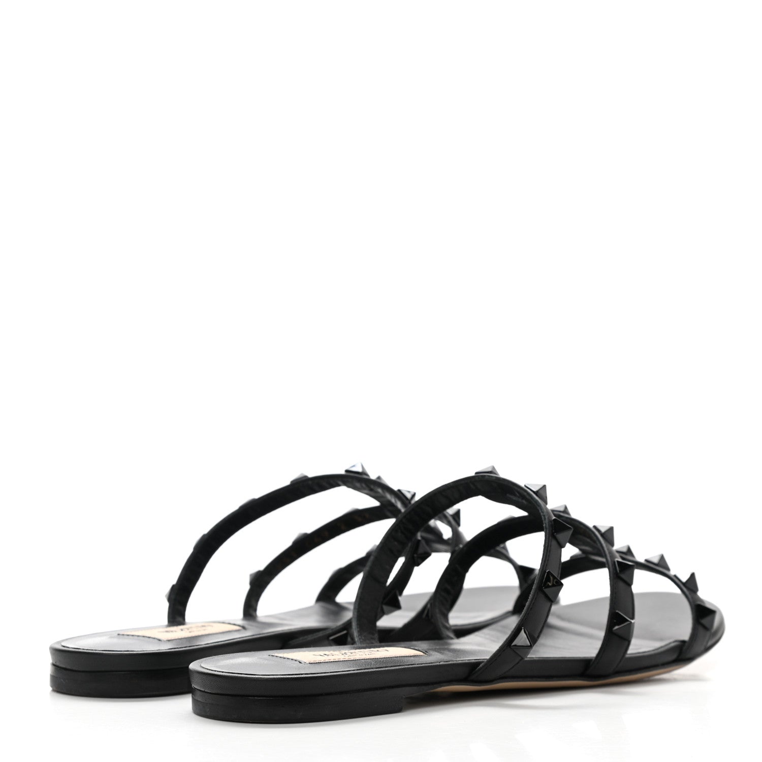 Valentino Garavani Nappa Monochrome Rockstud Caged Flat Slide Sandals 37 Black 4 of 13
