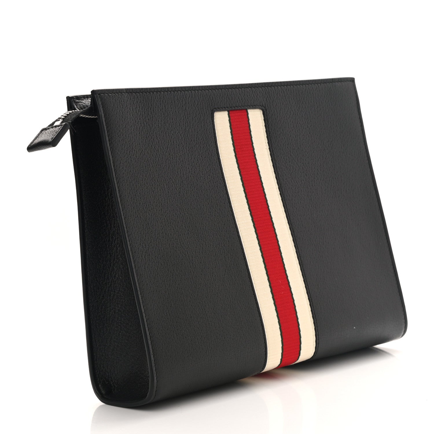 Gucci Textured Dollar Calfskin Nylon Gucci Stripe New Web Cosmetic Case Black Ecru Verde Rosso 3 of 8