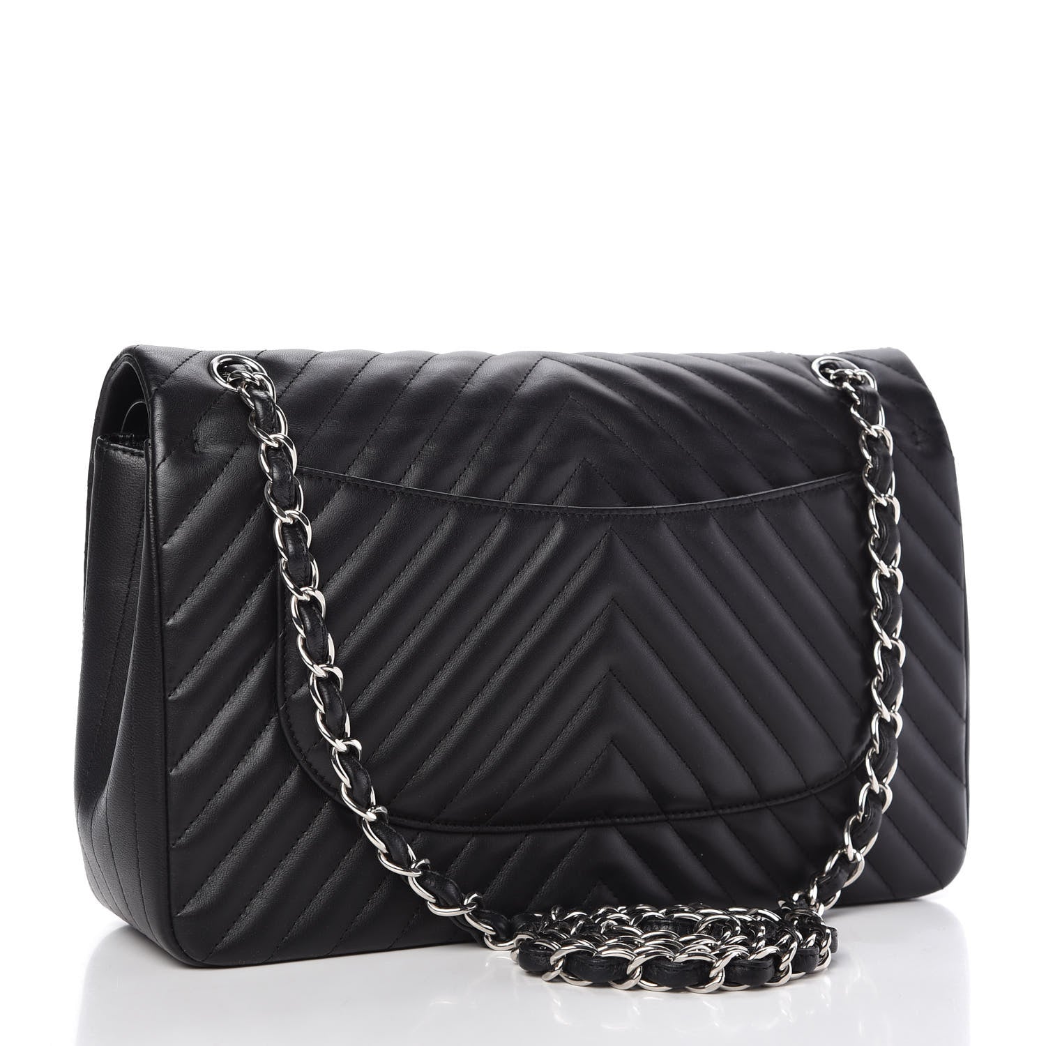 Chanel Lambskin Chevron Quilted Jumbo Double Flap Black 3 of 10
