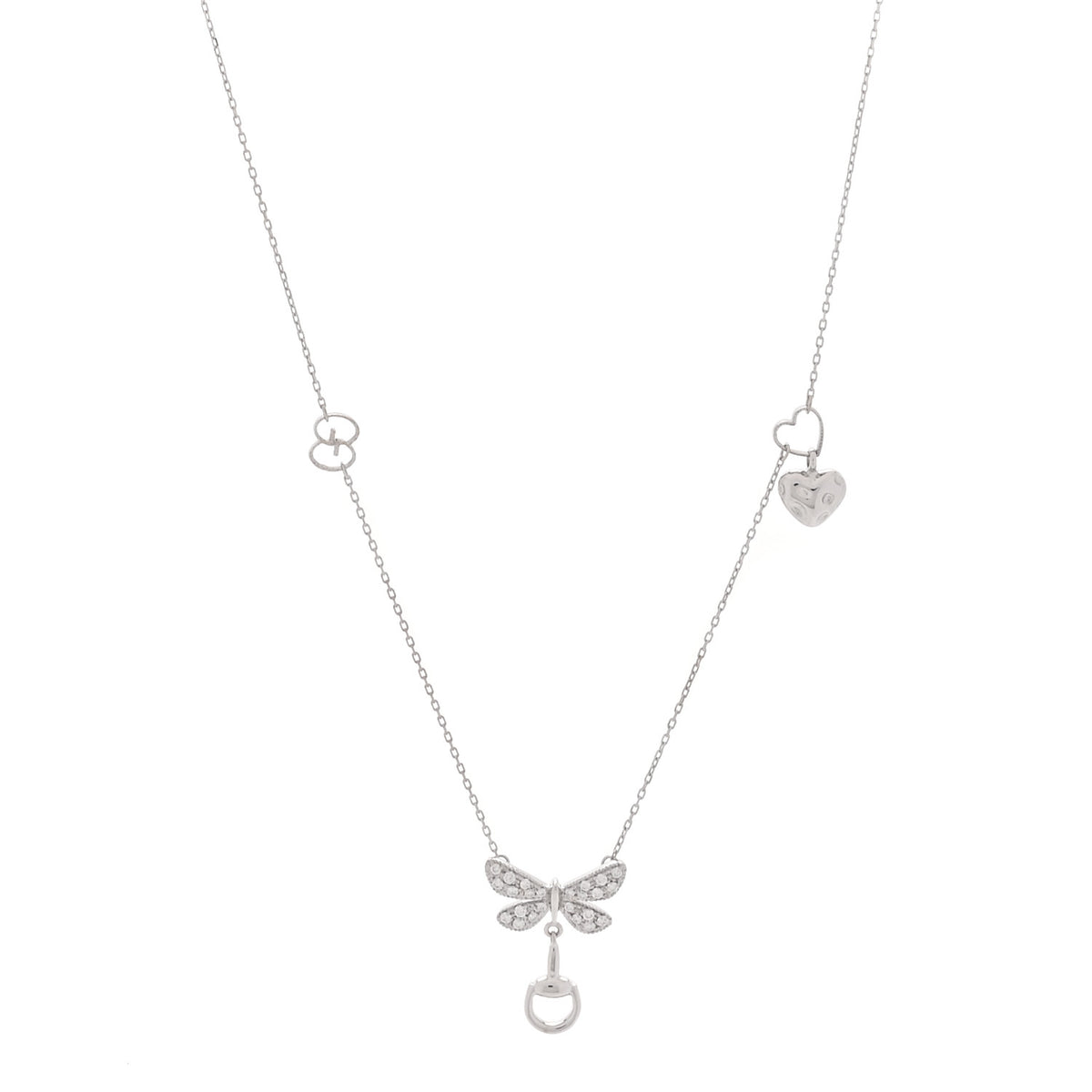 Gucci 18K White Gold Diamond Flora Butterfly Station Pendant Necklace 1 of 6
