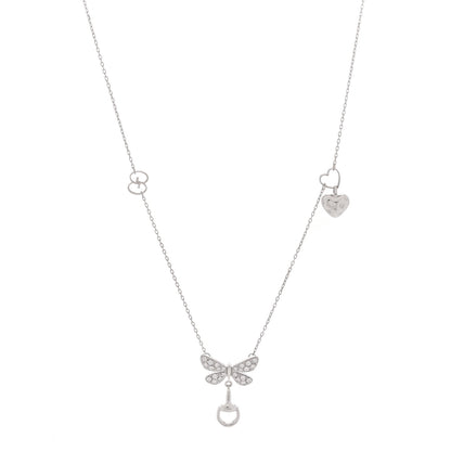 Gucci 18K White Gold Diamond Flora Butterfly Station Pendant Necklace 1 of 6