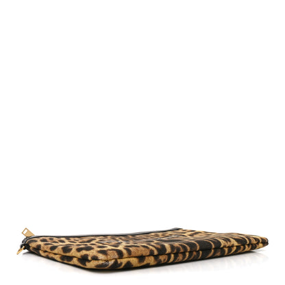 Saint Laurent Canvas Leopard Print Rive Gauche Zipped Pouch Natural Black 3 of 8