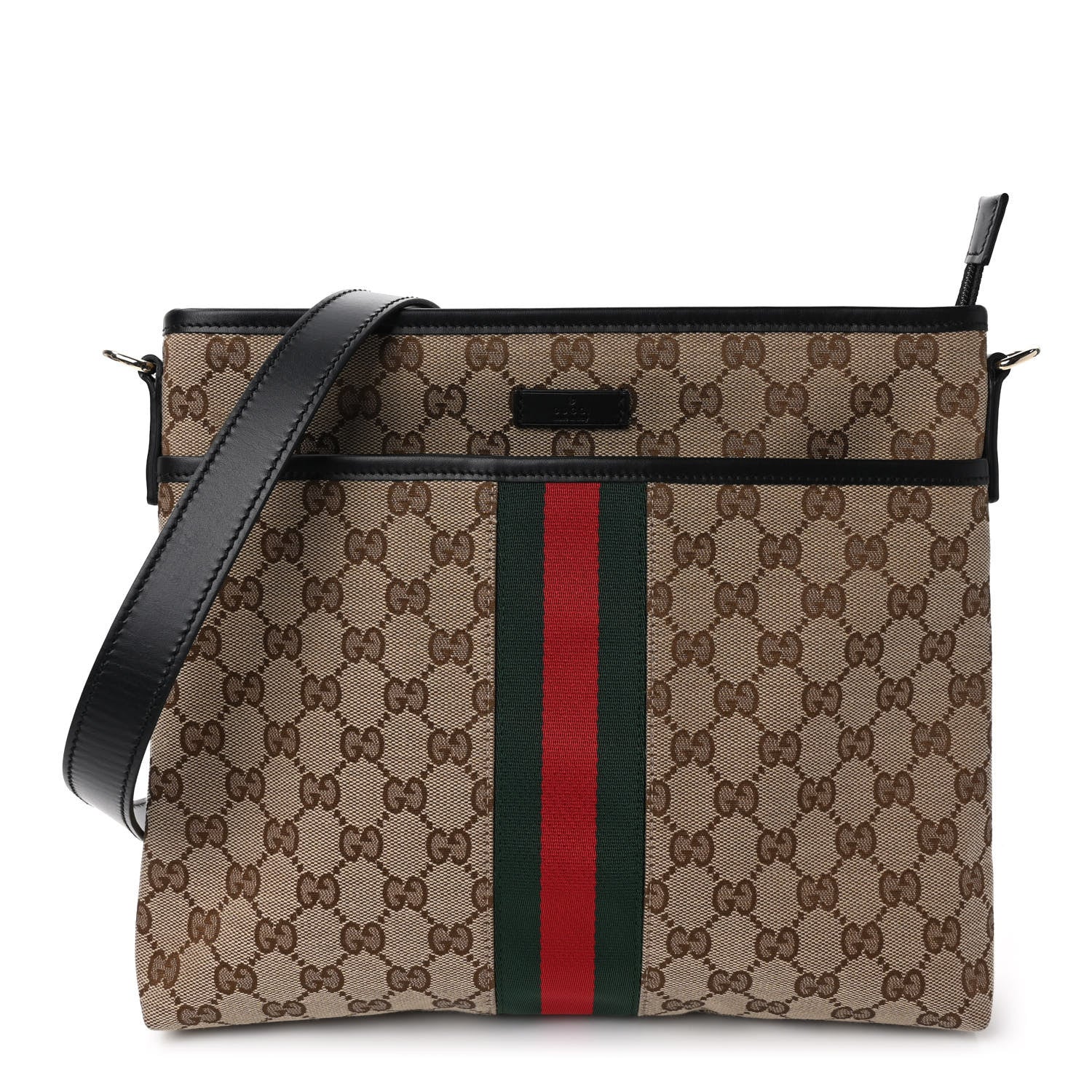 Gucci GG Monogram Web Flat Messenger Bag Black 1 of 9