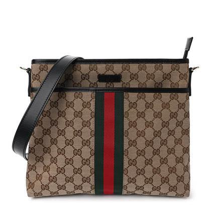 Gucci GG Monogram Web Flat Messenger Bag Black 1 of 9