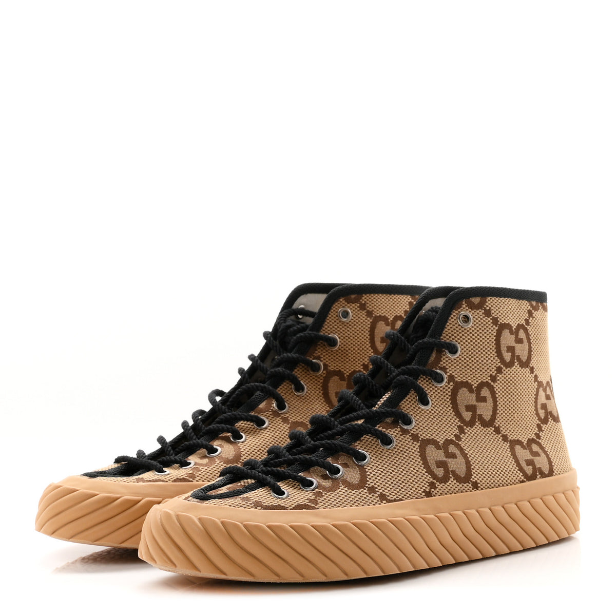 Monogram Jumbo GG New Lace Papin Mens Tortuga High Top Sneakers 8 Camel Ebony Black