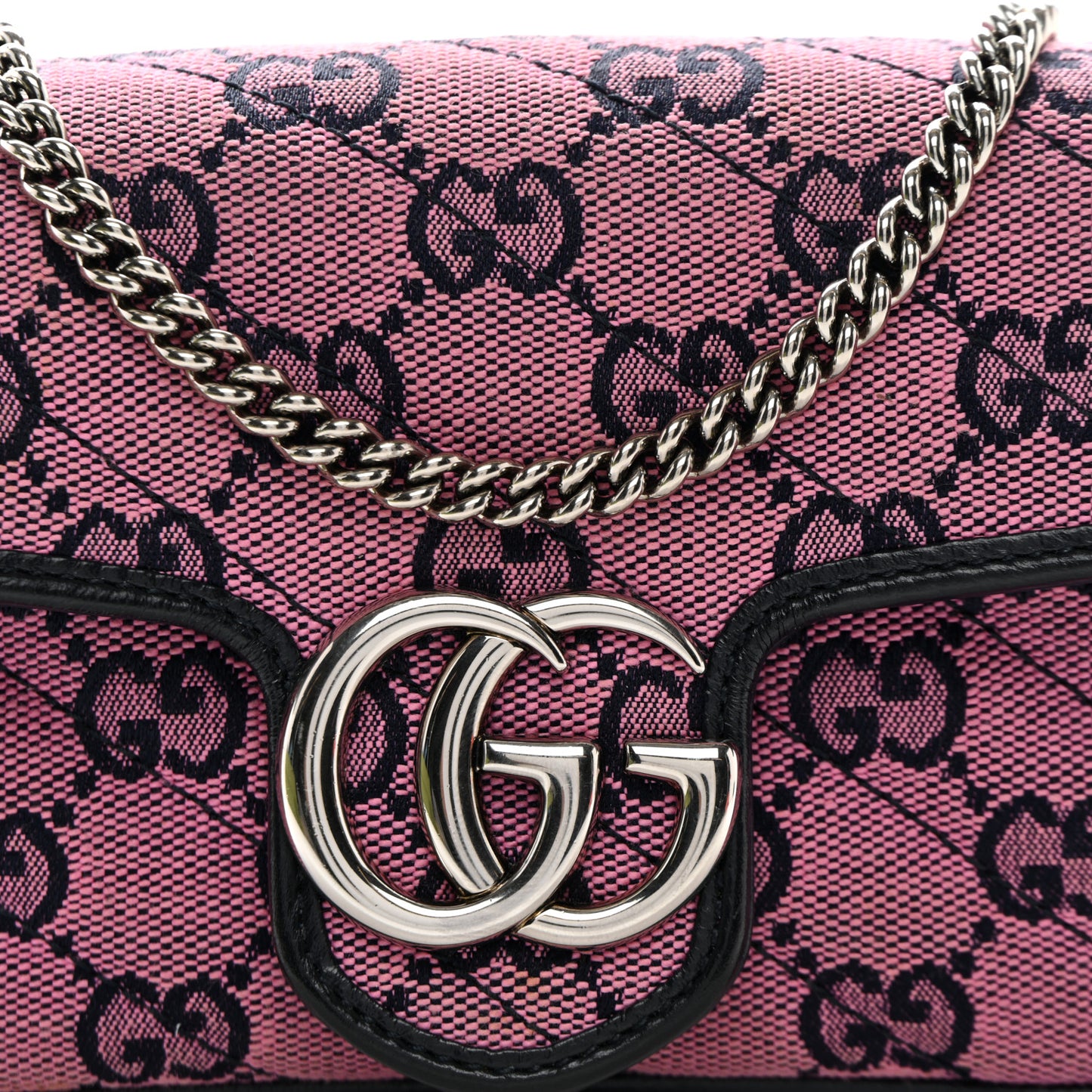 Monogram Multicolor Matelasse Diagonal Super Mini GG Marmont Shoulder Bag Pink Blue
