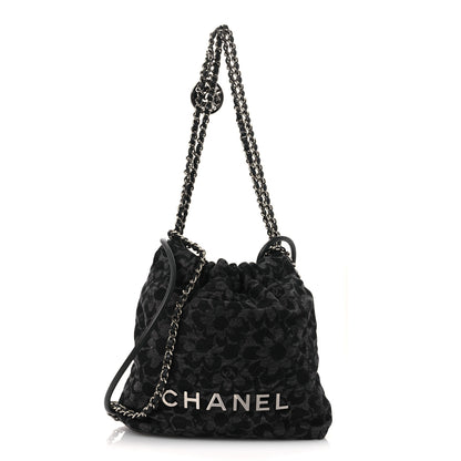Chanel Denim Quilted Floral Print Mini Chanel 22 Black Grey 1 of 10