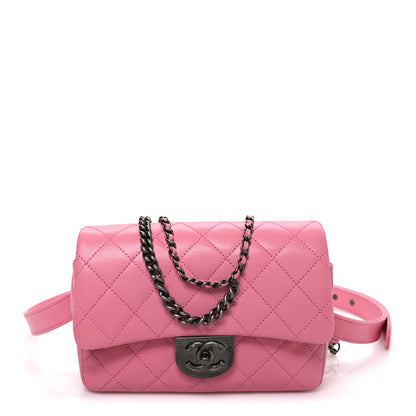 Chanel Shiny Goatskin Quilted Small Double Carry Waist Chain Flap Pink 1 of 10