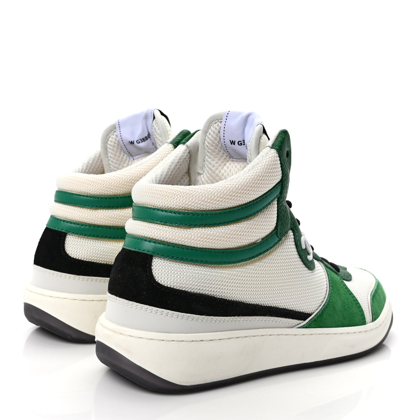 Suede Fabric Grained Calfskin Womens CC High Top Sneakers 37.5 White Green