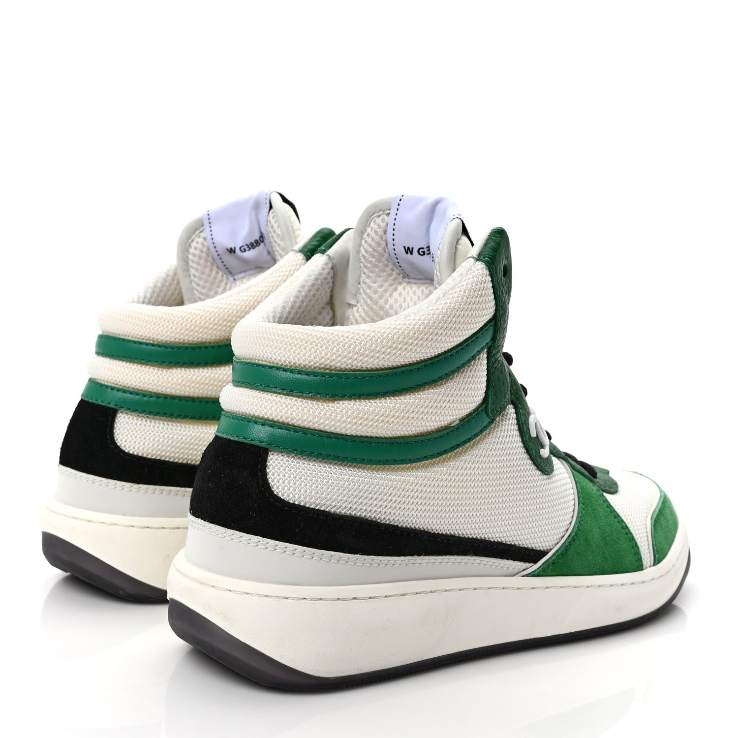Chanel Suede Fabric Grained Calfskin Womens CC High Top Sneakers 37.5 White Green 4 of 8