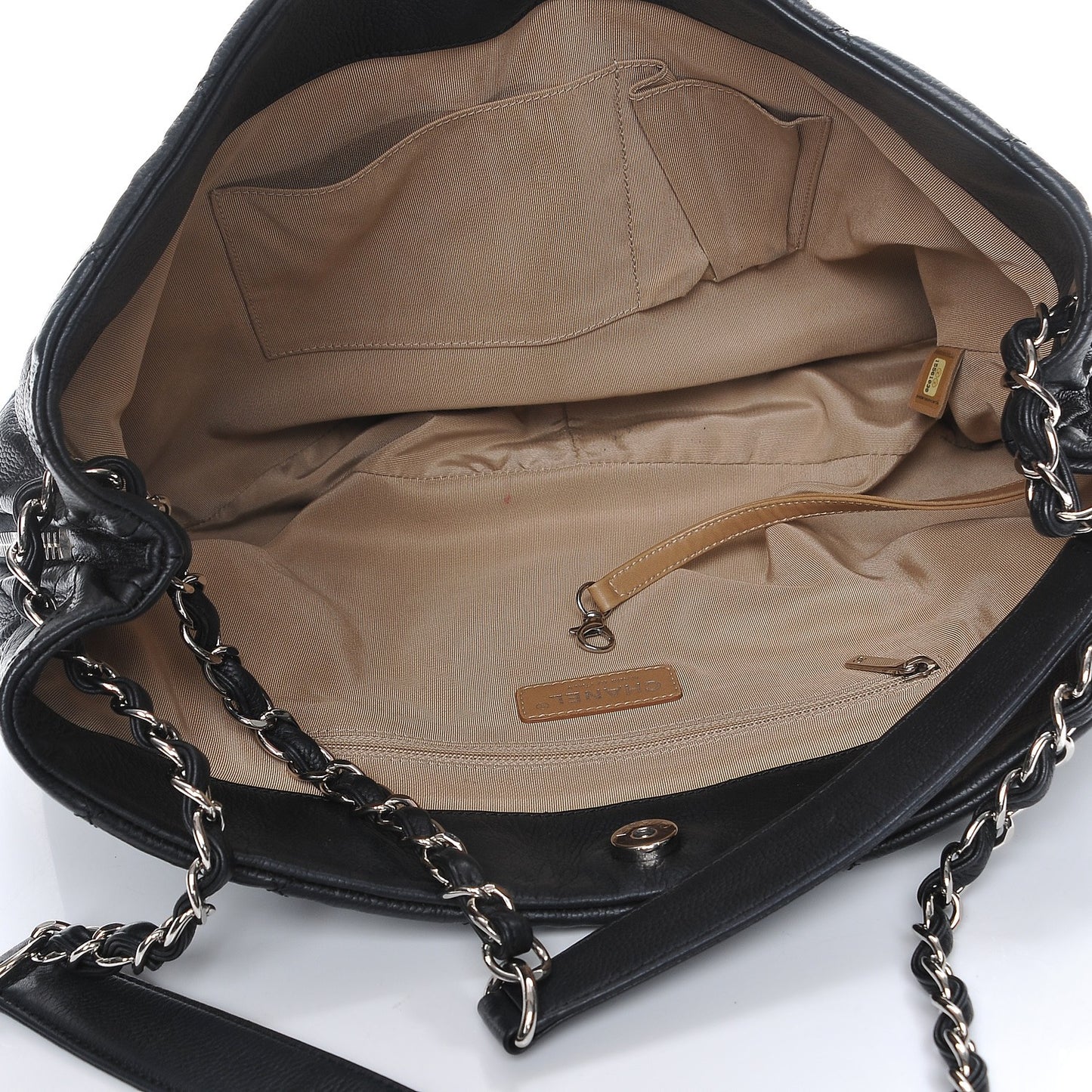 Caviar Quilted Expandable Zip Shoulder Bag Black