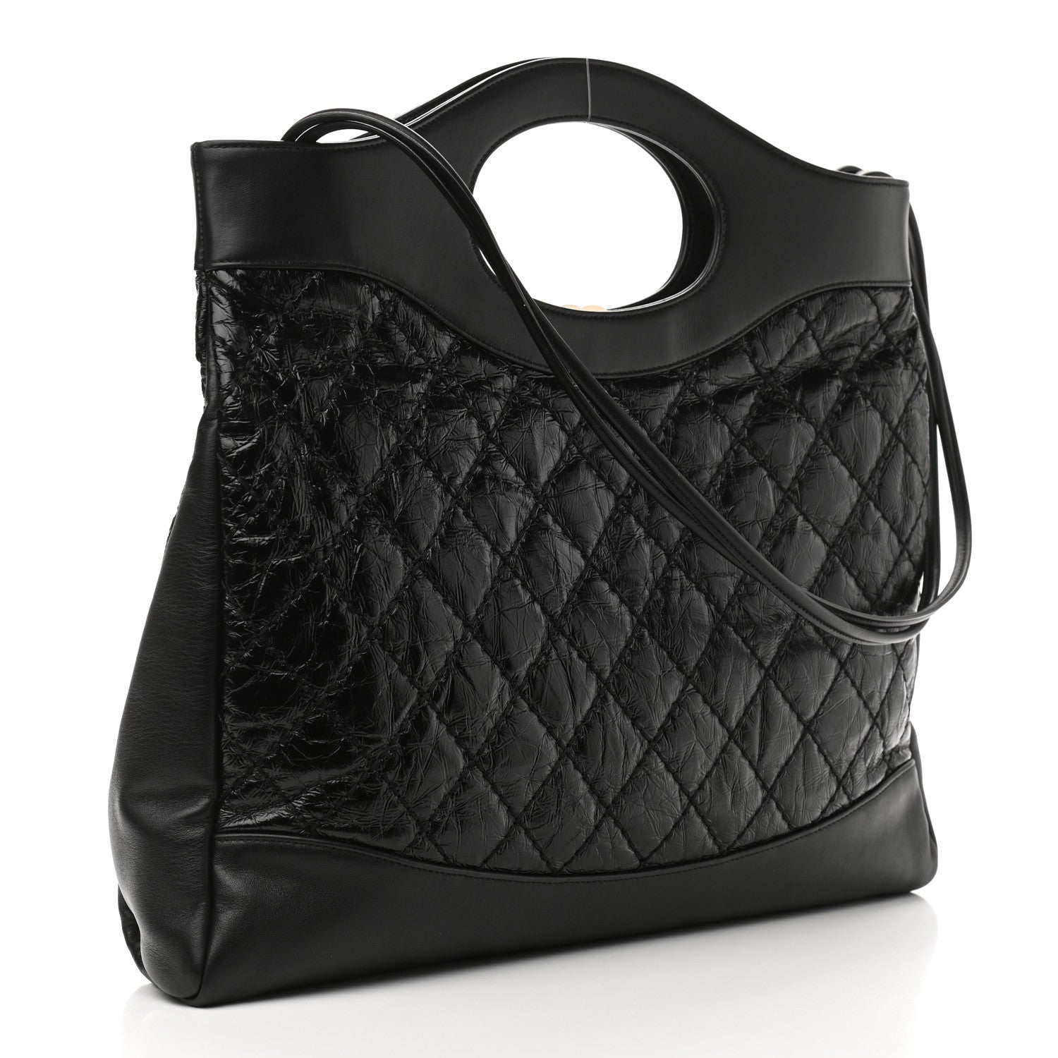 Chanel Crumpled Calfskin Quilted 31 Large Shopping Bag Black 2 of 10