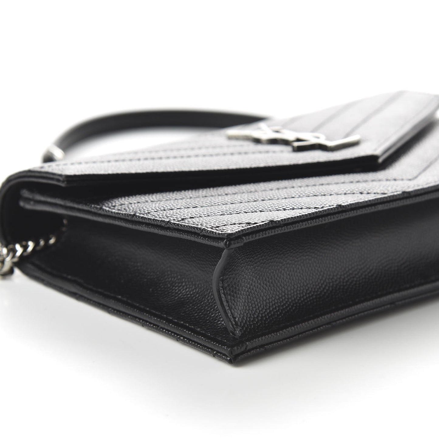 Grain De Poudre Matelasse Chevron Monogram Envelope Chain Wallet Black