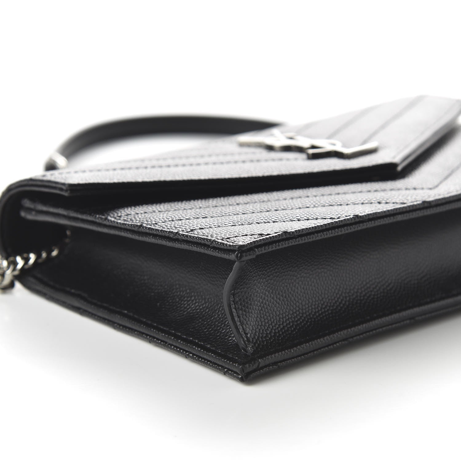 Saint Laurent Grain De Poudre Matelasse Chevron Monogram Envelope Chain Wallet Black 6 of 10