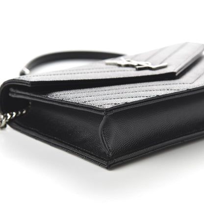 Saint Laurent Grain De Poudre Matelasse Chevron Monogram Envelope Chain Wallet Black 6 of 10