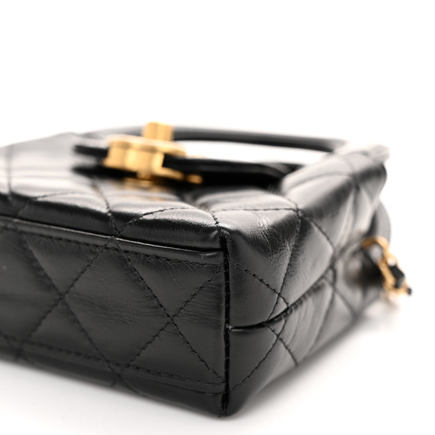Chanel Shiny Aged Calfskin Quilted Mini Nano Kelly Shopper Black 10 of 11