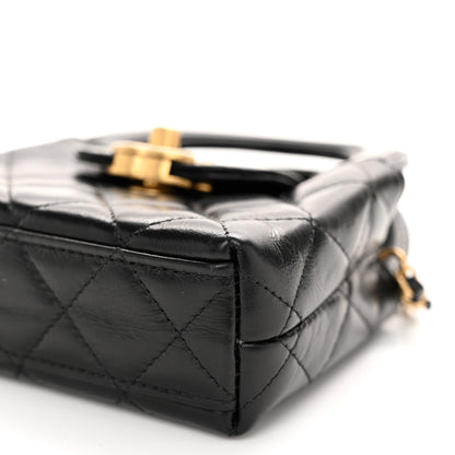 Chanel Shiny Aged Calfskin Quilted Mini Nano Kelly Shopper Black 10 of 11