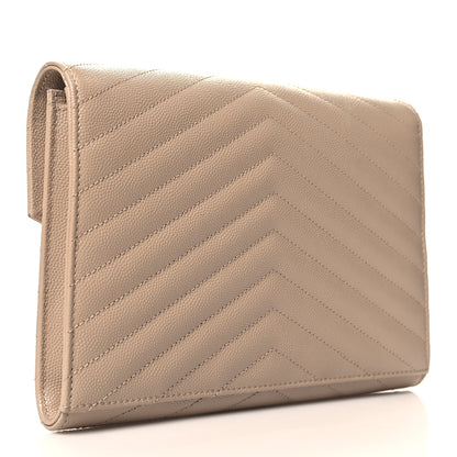 Saint Laurent Grain De Poudre Matelasse Chevron Monogram Cassandre Flap Pouch Dark Beige 3 of 11