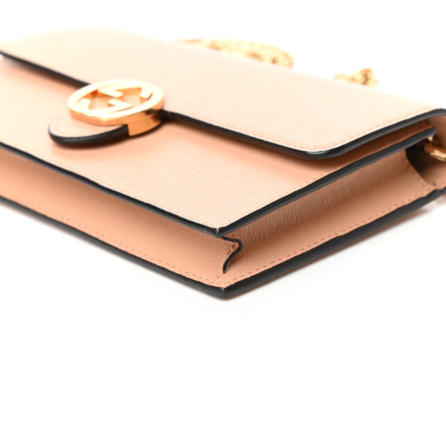 Textured Calfskin Icon Chain Wallet Pink Apricot