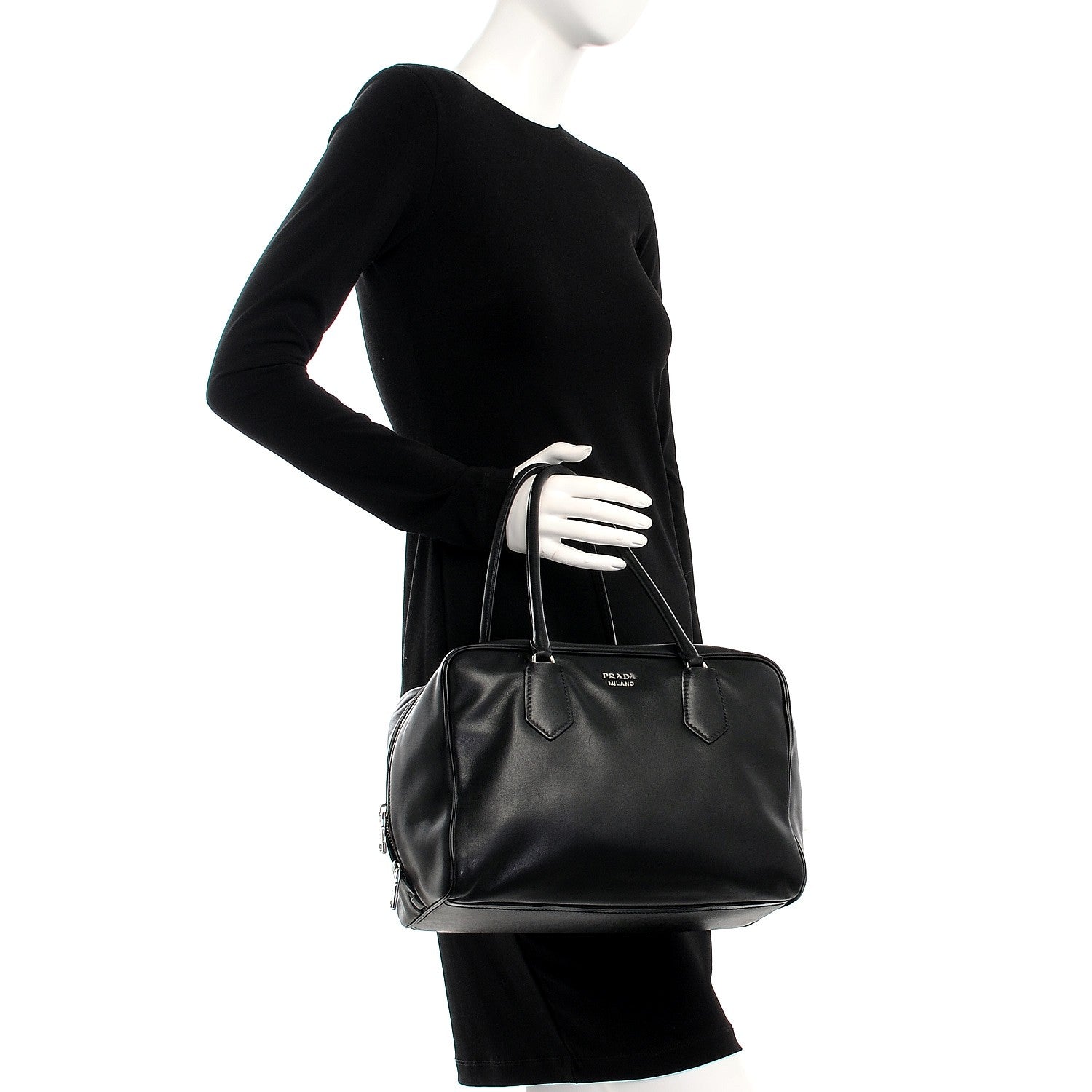 Prada Soft Calf Large Inside Satchel Black Turquoise 2 of 7