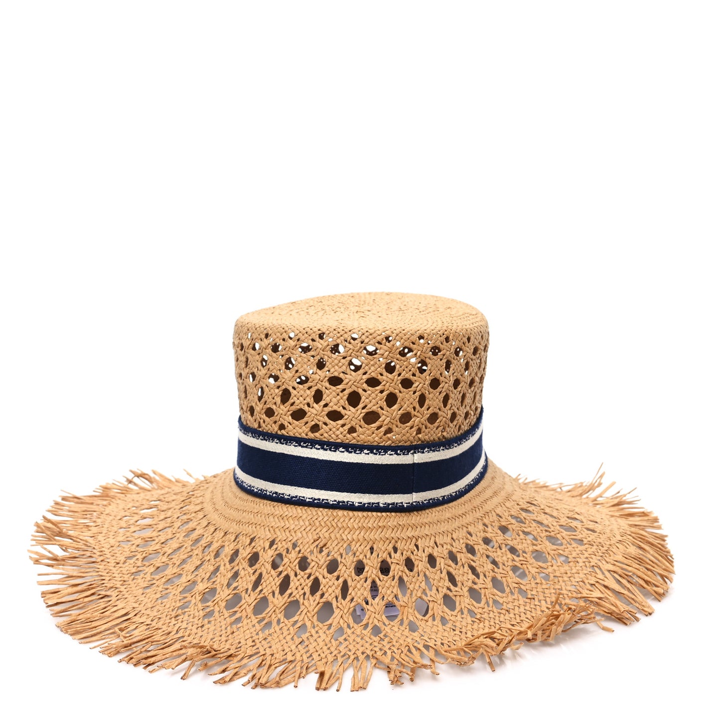 Straw Embroidered Bob Naughtily Large Brim Hat 58 Blue Multicolor