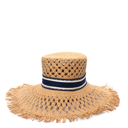 Christian Dior Straw Embroidered Bob Naughtily Large Brim Hat 58 Blue Multicolor 5 of 8
