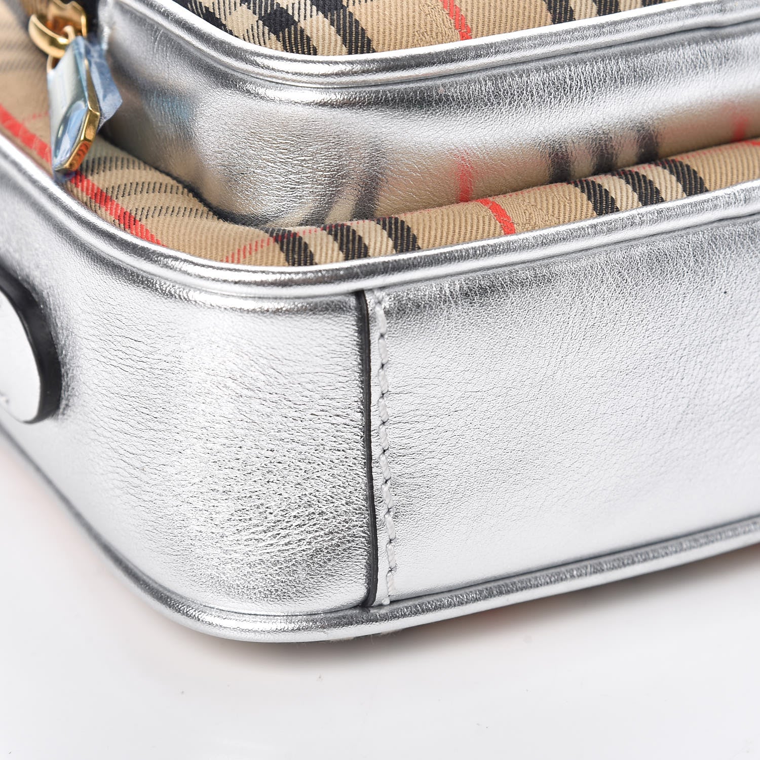 Burberry Smooth Calfskin 1983 Knight Check Link Camera Bag Silver 7 of 8