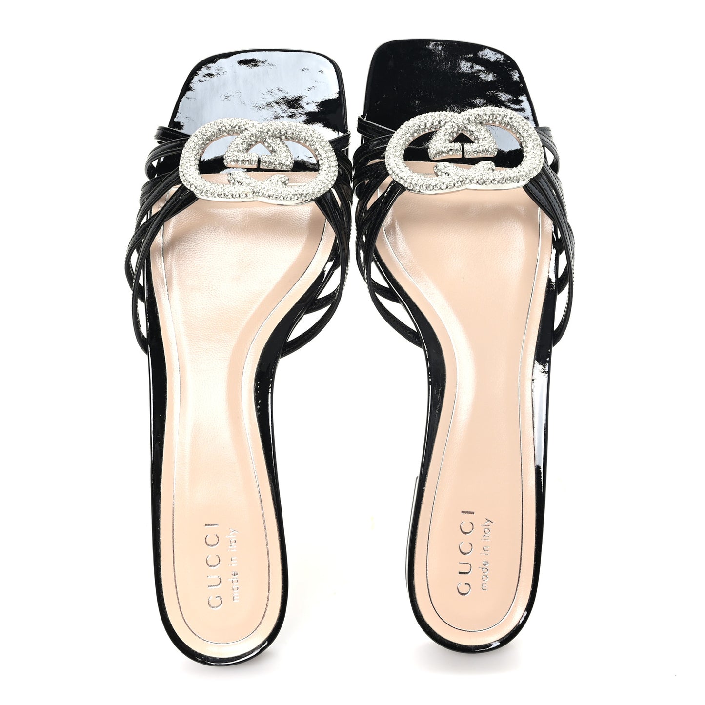 Vernice Crystal Womens Interlocking G Slide Sandals 40 Black
