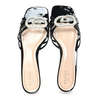 Gucci Vernice Crystal Womens Interlocking G Slide Sandals 40 Black 2 of 9