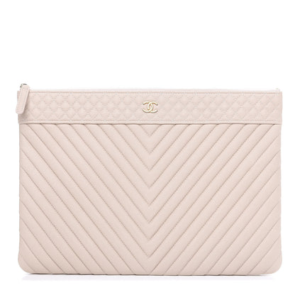 Chanel Caviar Chevron Quilted Large Cosmetic Case Light Pink 1 of 10