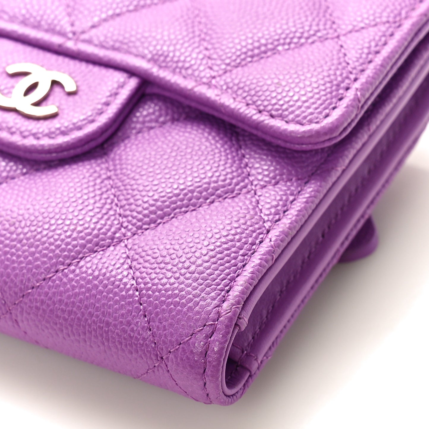 Caviar Quilted Compact Flap Wallet Purple