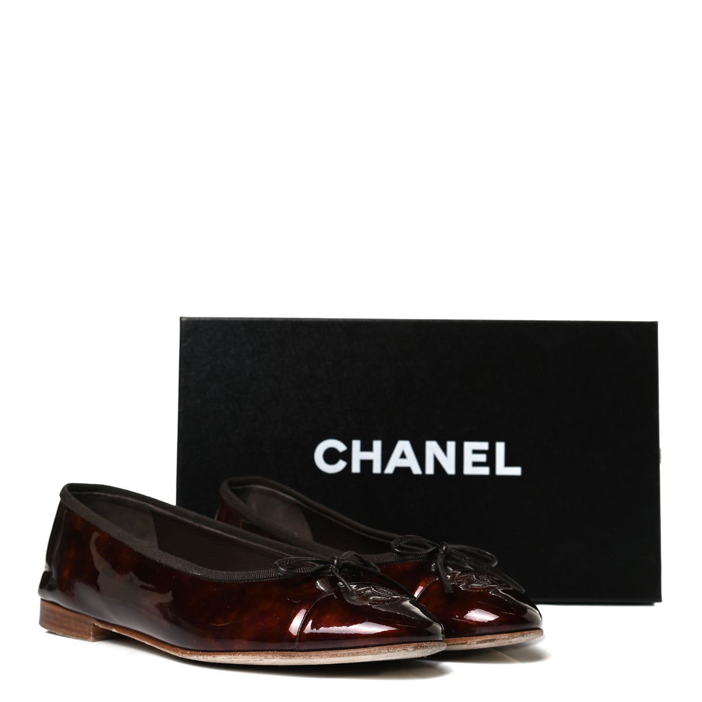 Patent Tortoise CC Cap Toe Ballerina Flats 38 Brown