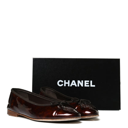 Chanel Patent Tortoise CC Cap Toe Ballerina Flats 38 Brown 12 of 12