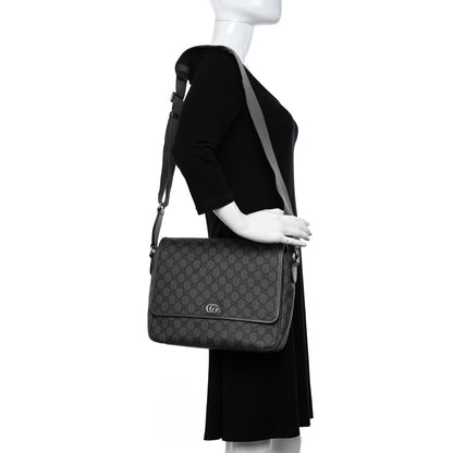 Gucci Tender GG Supreme Monogram Textured Dollar Calfskin Ophidia Messenger Bag Grey Black Graphite Grey 2 of 9
