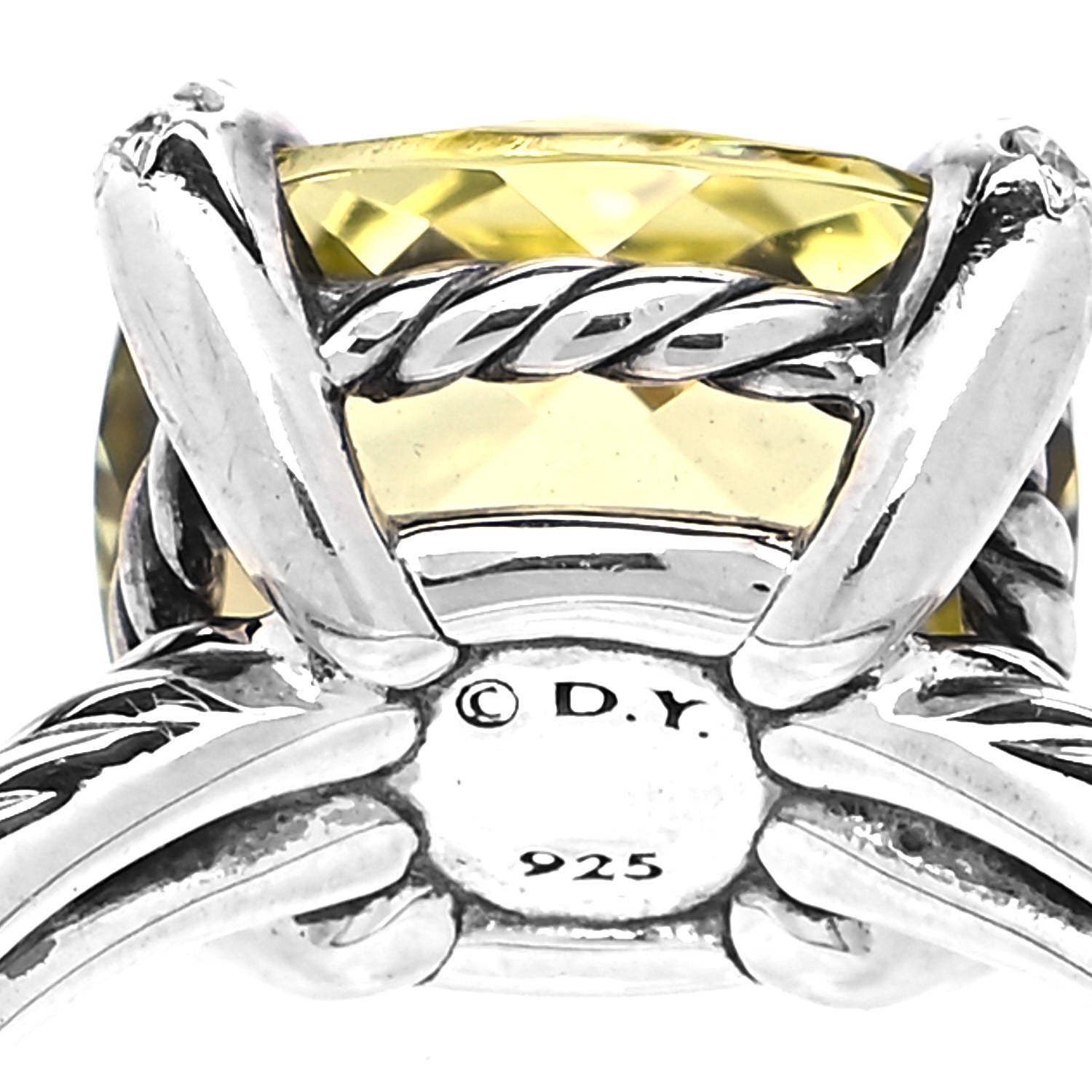 David Yurman Sterling Silver Diamond Lemon Citrine 11mm Chatelaine Ring 49 5 4 of 4