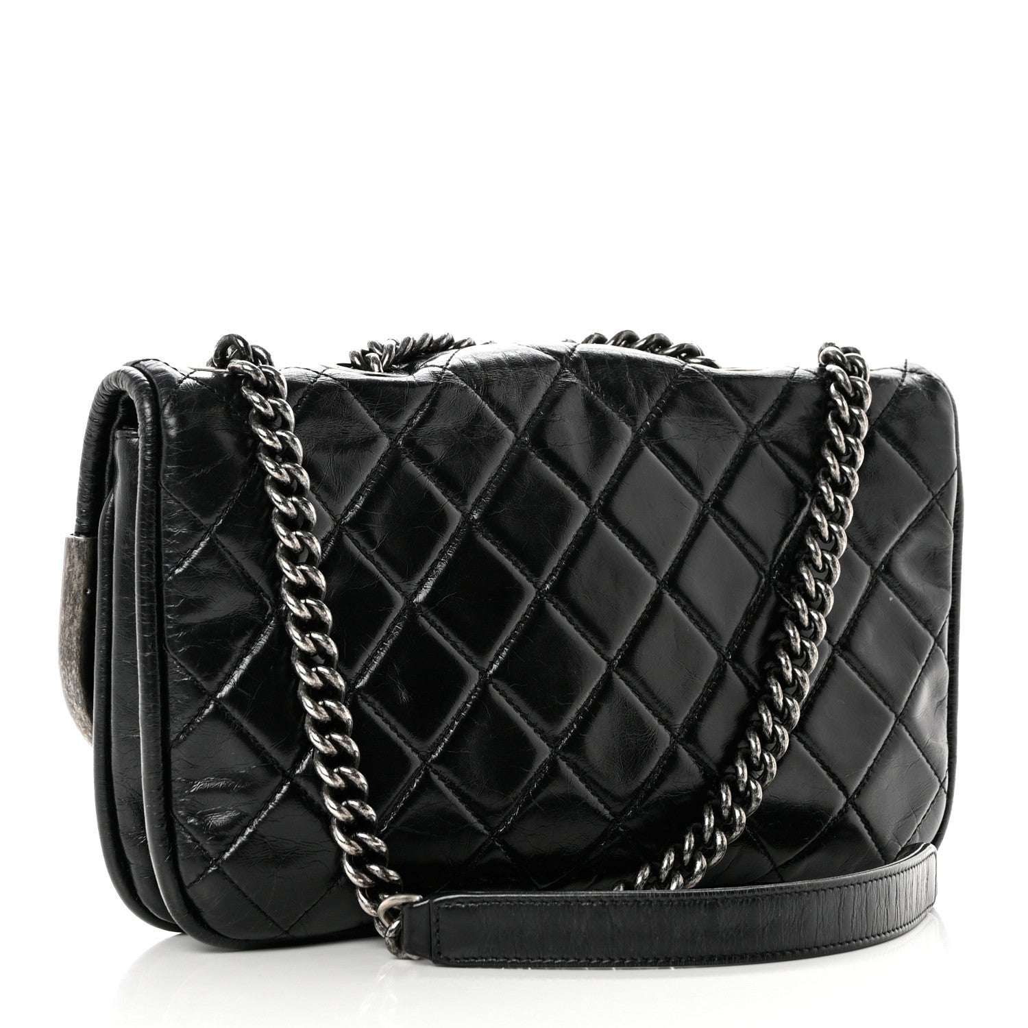 Chanel Glazed Calfskin Quilted Metal Chain Flap Black 2 of 8