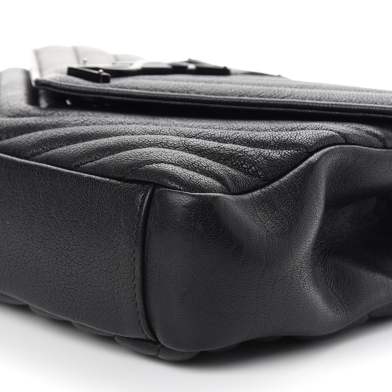 Saint Laurent Sheepskin Matelasse Chevron Monogram Monochrome Medium College Bag Black 9 of 12
