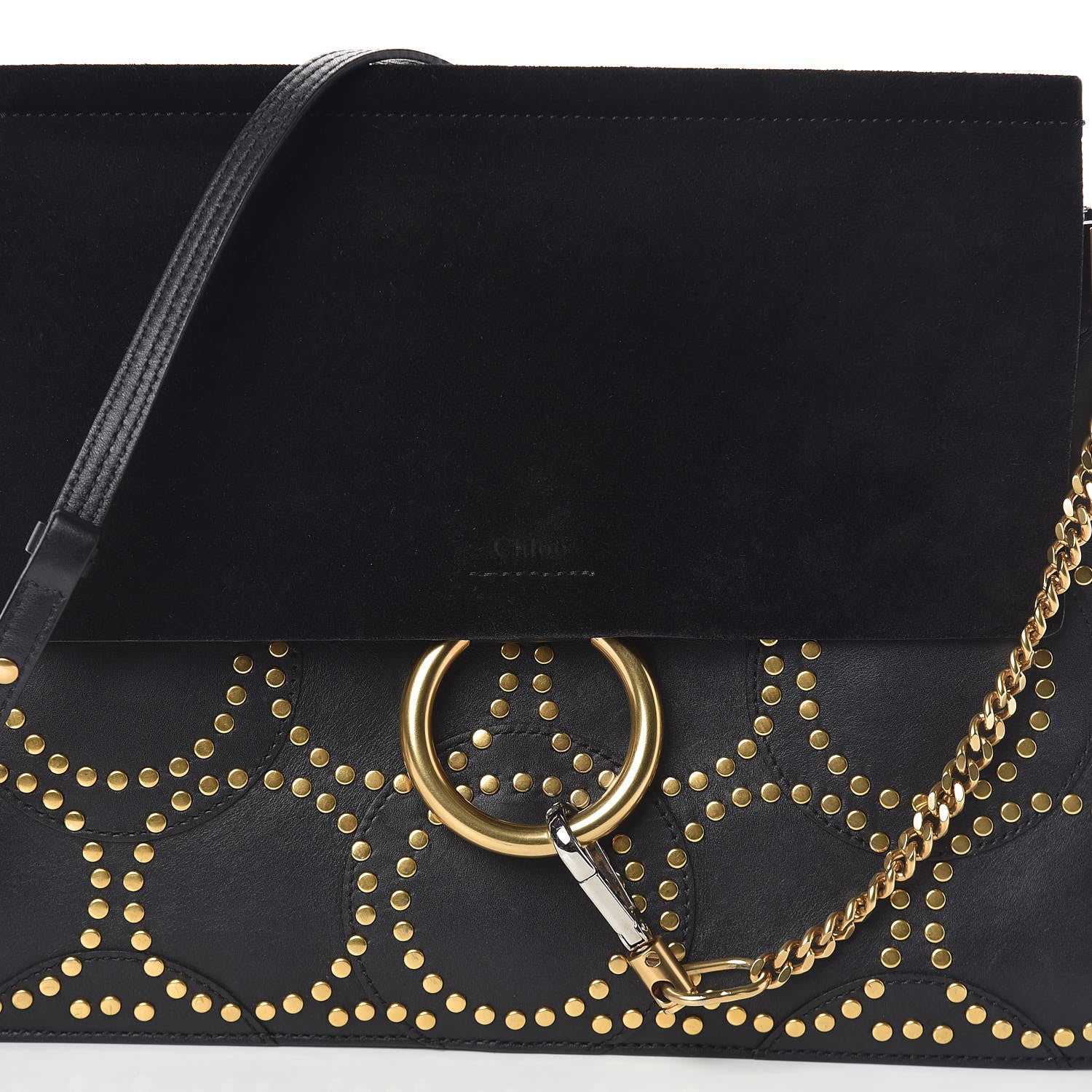 Chloe Calfskin Suede Studded Medium Faye Shoulder Bag Black 7 of 9