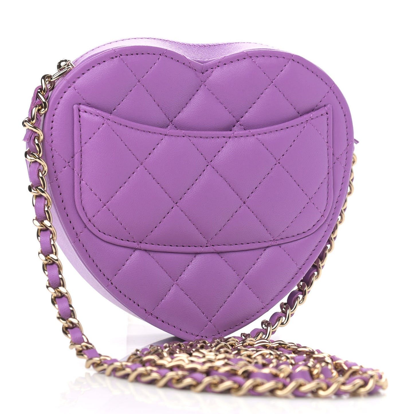 Lambskin Quilted CC In Love Heart Clutch With Chain Purple