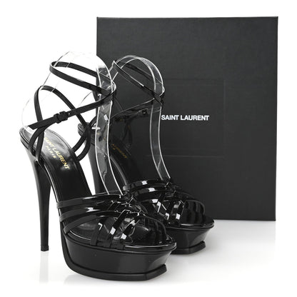 Saint Laurent Patent Platform Criss Cross Sandals 37 Black 8 of 8