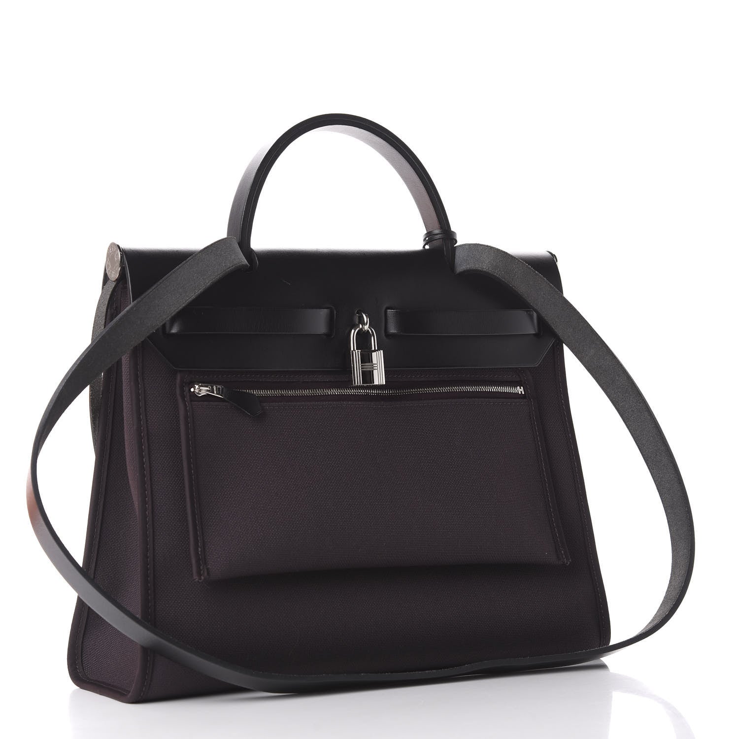 Hermes Military Toile Vache Hunter Herbag Zip PM 31 Prune Black 4 of 13