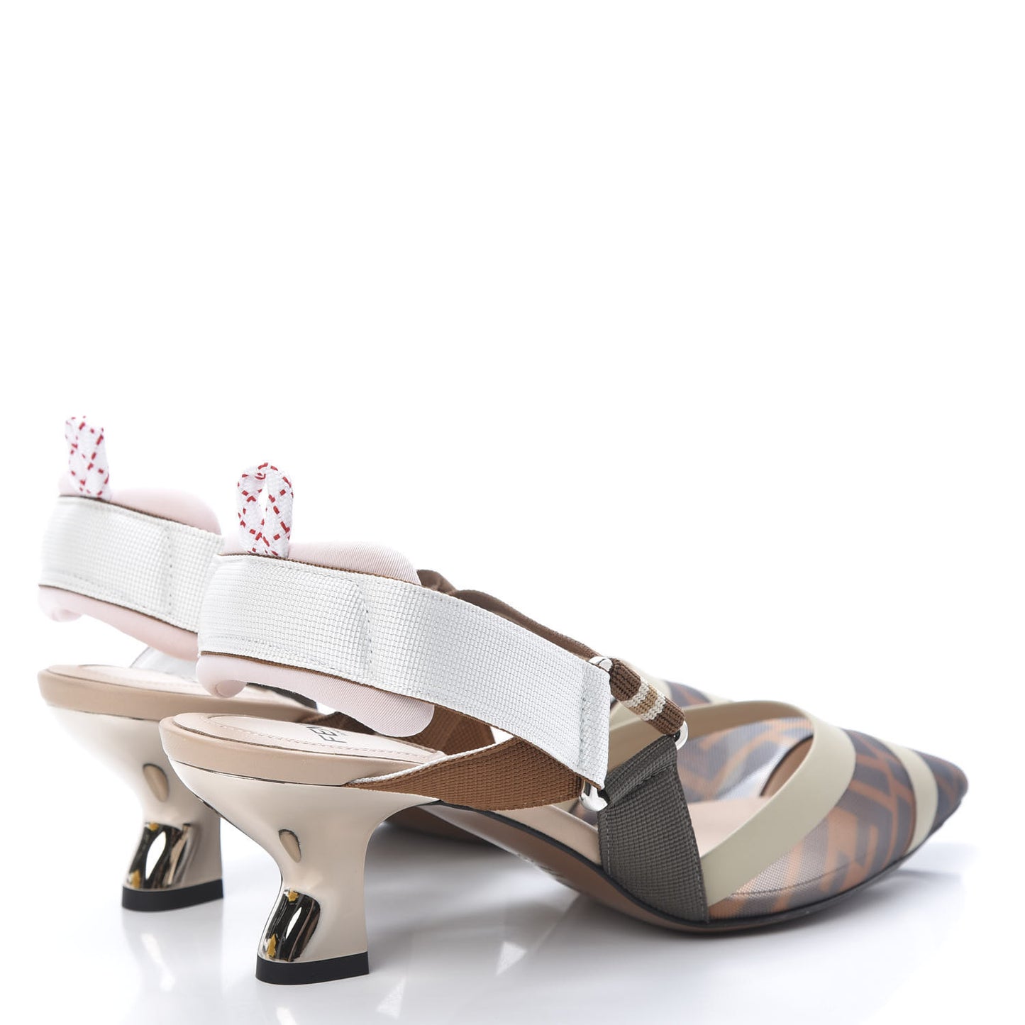 Technical Mesh FF Colibri 55mm Slingback Pumps 36.5 Tobacco Moro Camelia Beige Caramello